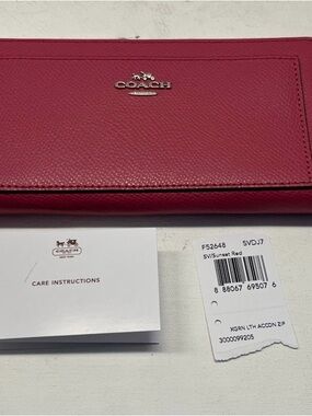 Coach Sunset Red Leather Continental Wallet - Silver Logo